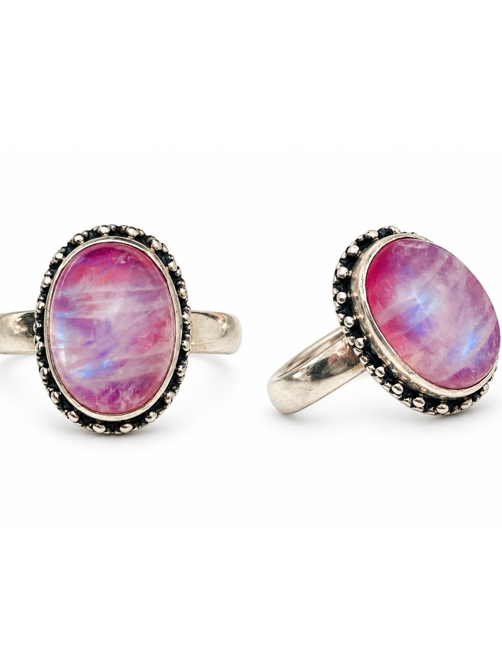 Size 9 pink moonstone silver ring